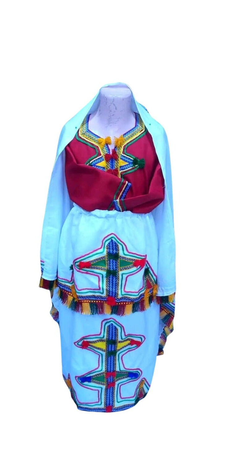 Ensemble traditionnel amazigh complet pour filles - Élégance marocaine inspirée du patrimoine