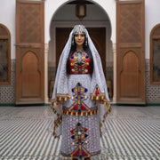 Tenue de mariage marocaine amazighe faite main – Robe caftan berbère avec couronne et accessoires