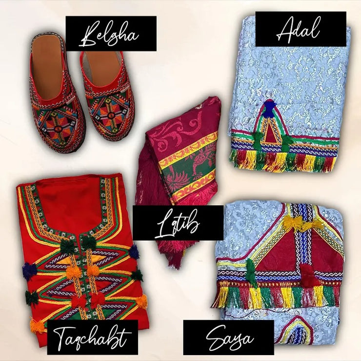 Tenue de mariage marocaine amazighe faite main – Robe caftan berbère avec couronne et accessoires