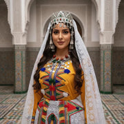 Tenue de mariage marocaine amazighe faite main – Robe caftan berbère avec couronne et accessoires